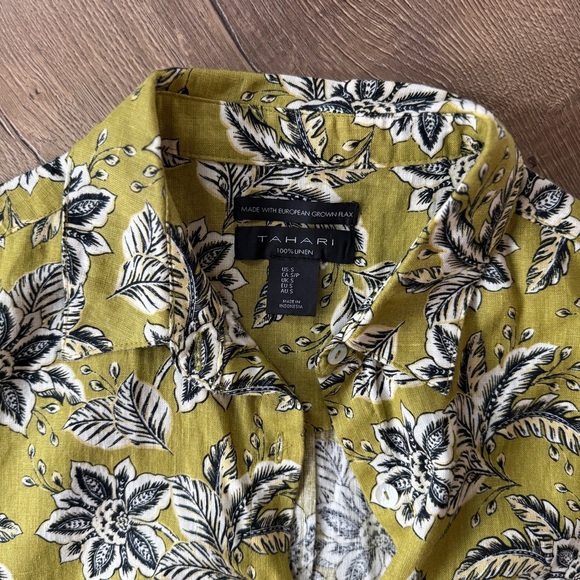 Tahari 100% linen Green and Black Floral Mini Dress - Picture 2 of 5